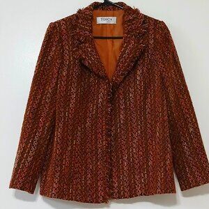 Tosca Couture Women’s Tweed Open Front Blazer Jacket Brown/Orange Metalliс